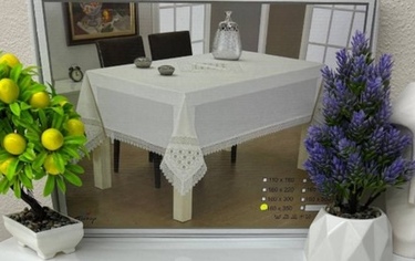 Скатерть на стол с гипюром Лен 160*220см