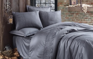 Постельное белье Karven сатин с кружевом евро GIZA V-4 ANTRASIT