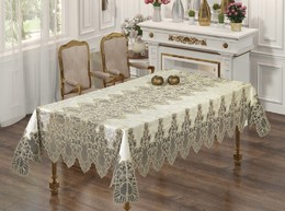 Скатерть на стол велюровая с Французским гипюром Kumsal 160*220см